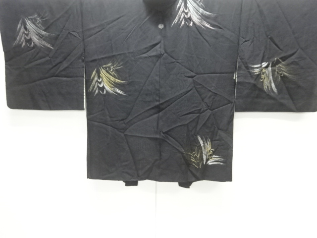 大正ロマン　草葉模様織出し一つ紋羽織